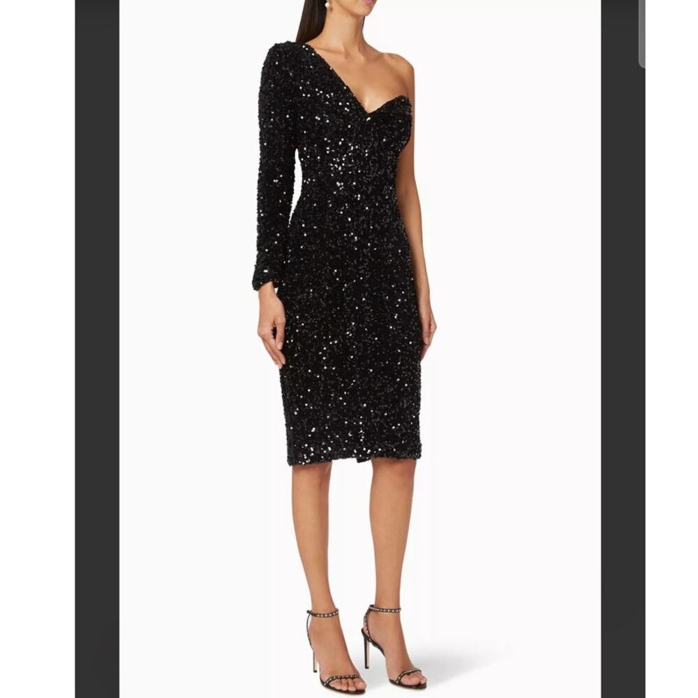Lavish Alice Sequined Dress One Shoulder Black & Multi Size 12 36" Bust H6